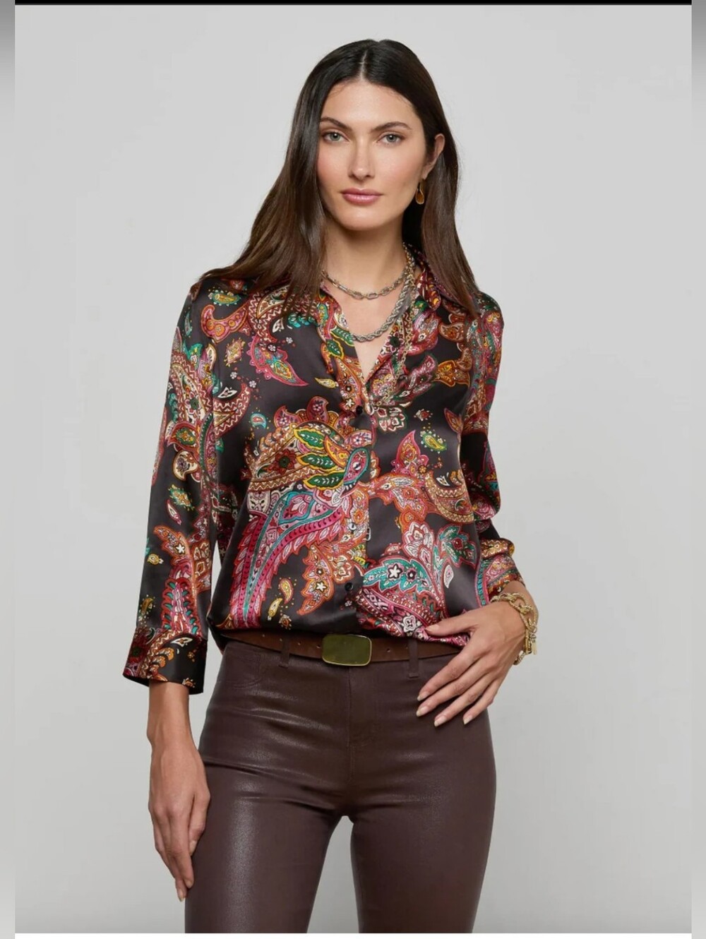 L'AGENCE
 Dani Silk Blouse - Black Multi Paisley Scroll.